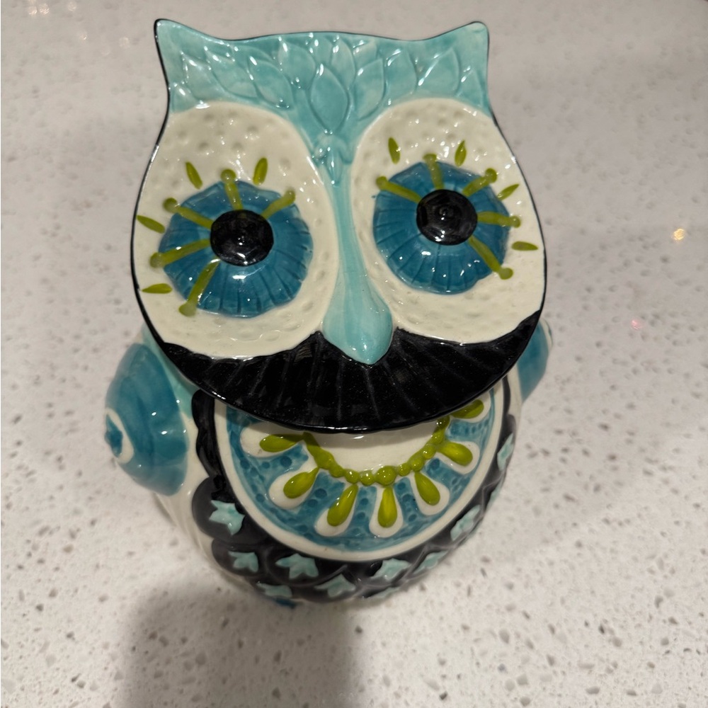Whimsical Blue and Green Ceramic Owl Figurine